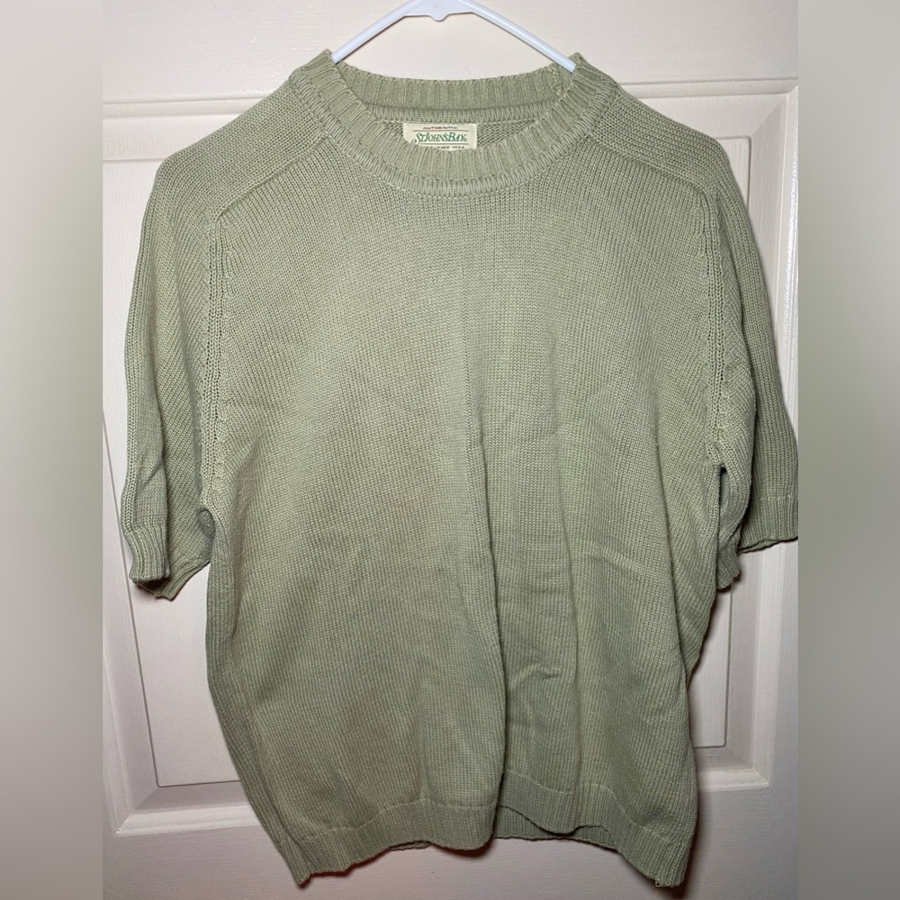 Vintage St. John's Bay Cotton Knit Sweater Top Women's‎ Green Sage 80s L